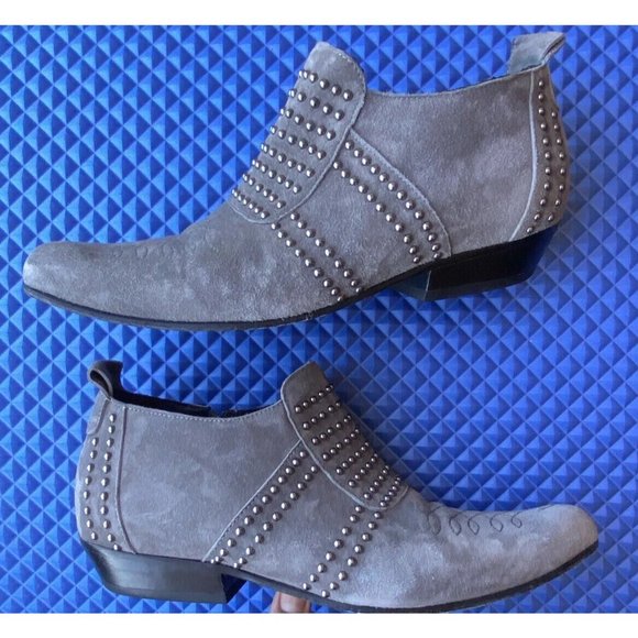 Anine Bing Low Charlie Gray Studded Suede Ankle Boot - Picture 2 of 12
